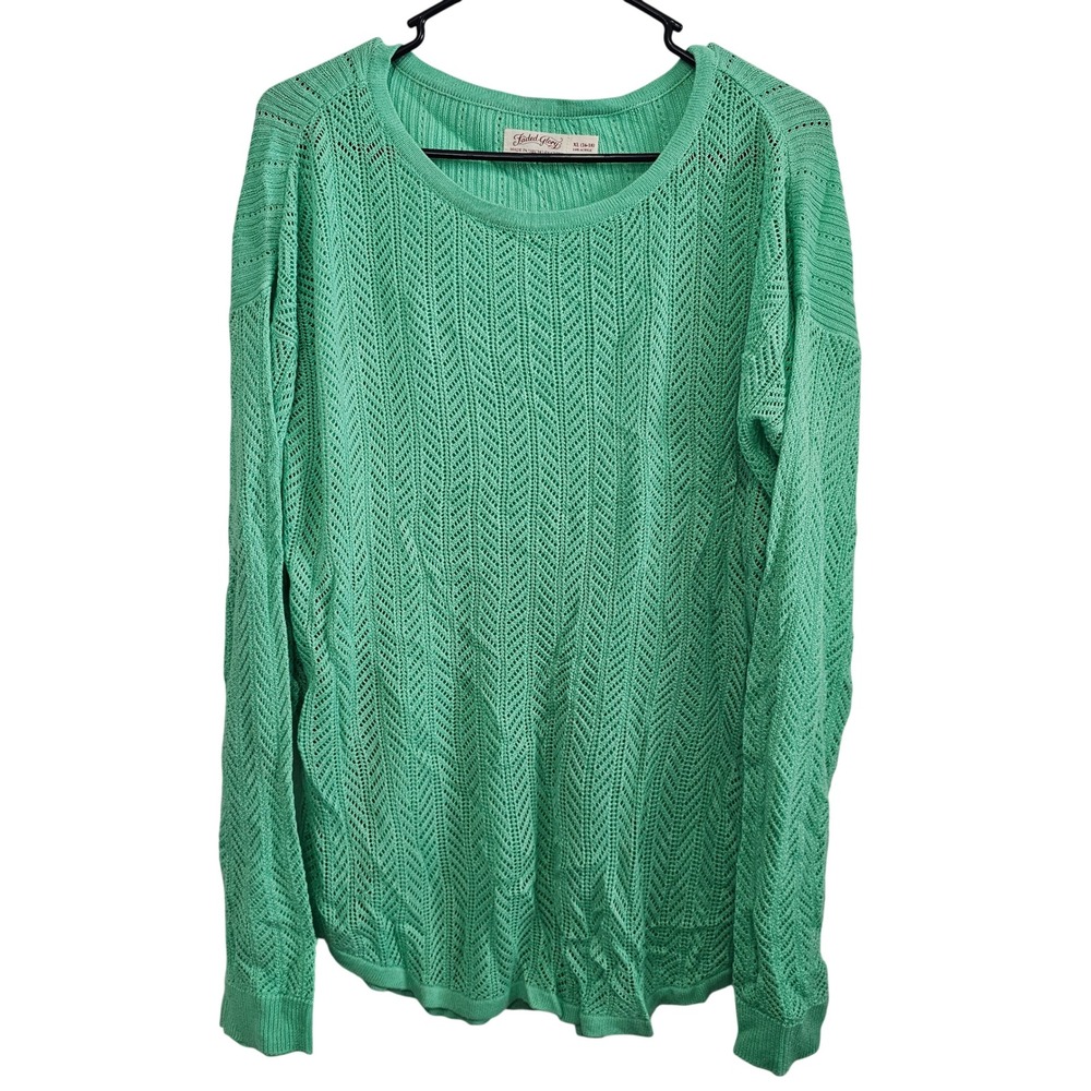 Faded Glory‎ Womens XL 16-18 Mint Green Open Knit Pointelle Chevron Sweater